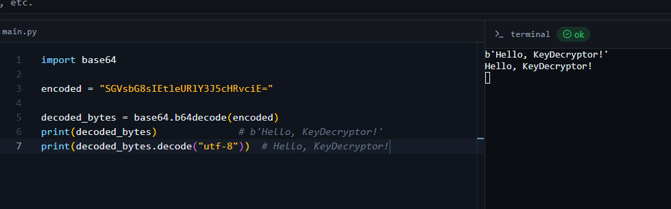 Base64 decoding output in the Python online compiler