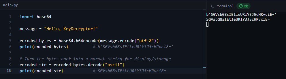 Base64 encoding output in the Python online compiler