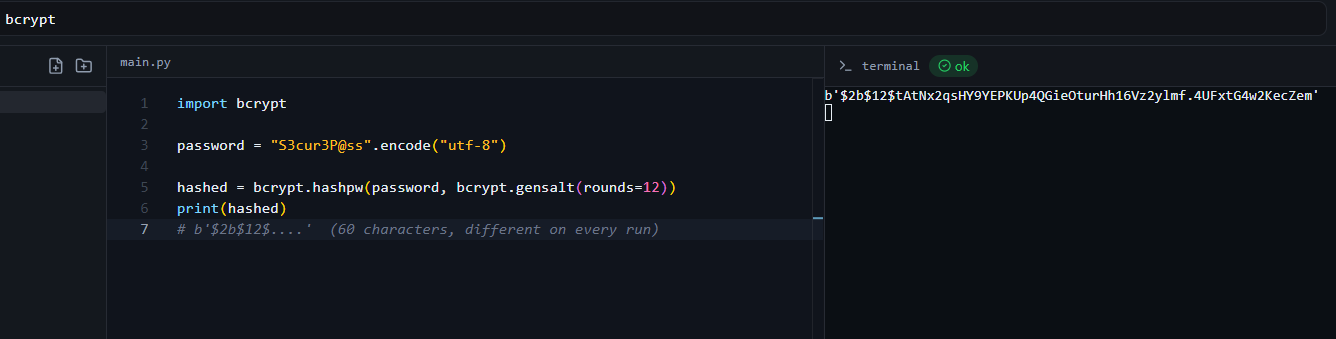 bcrypt hash output in the Python online compiler