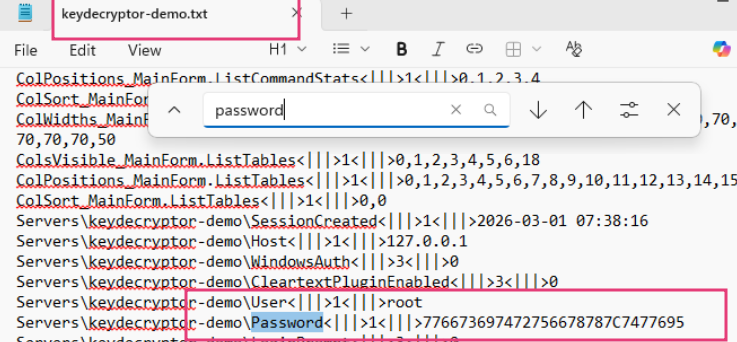 Extracted password from exported settings file
