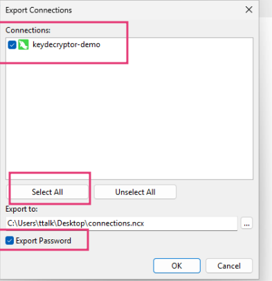 Exporting the connection