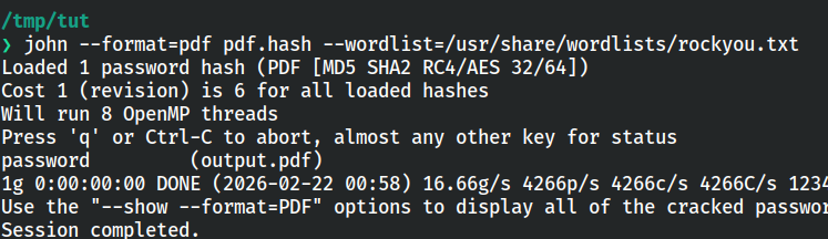 Running John the Ripper on the PDF hash