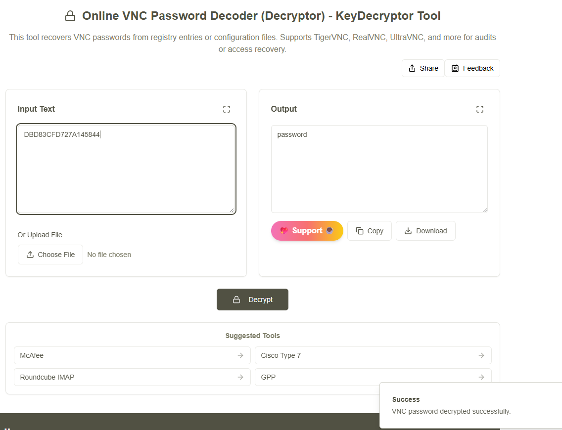 Keydecryptor VNC password decoder